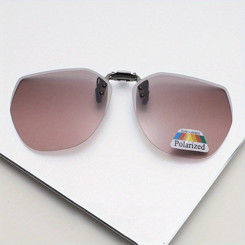 Polarized Gradient Clip On Sunglasses Rimless Flip Up Anti Glare Driving Glasses