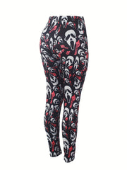 Skull Print Plus Size Leggings Medium Stretch Skinny Casual Leggings