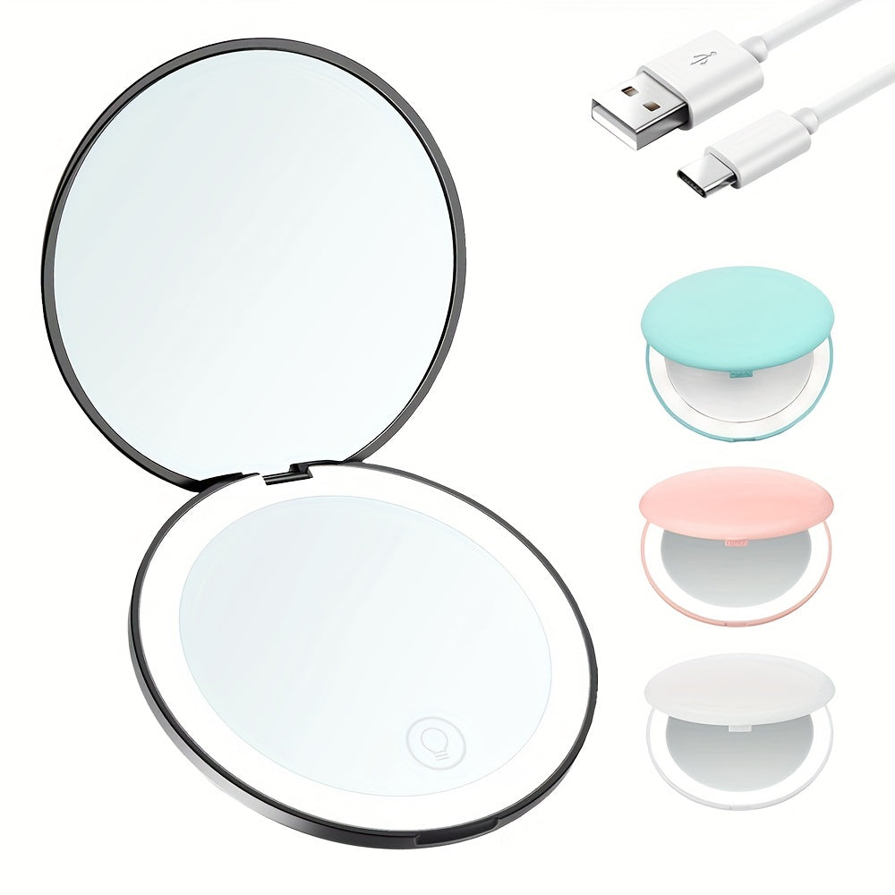 USB Rechargeable LED Compact Makeup Mirror with 1X 10X Magnification
