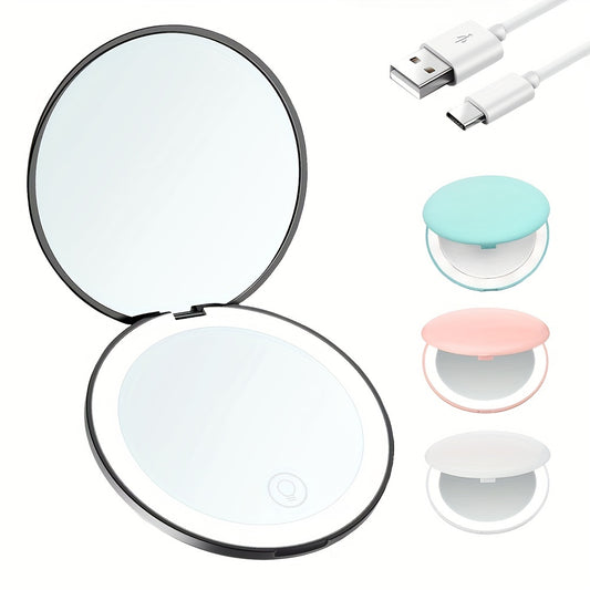 USB Rechargeable LED Compact Makeup Mirror with 1X 10X Magnification
