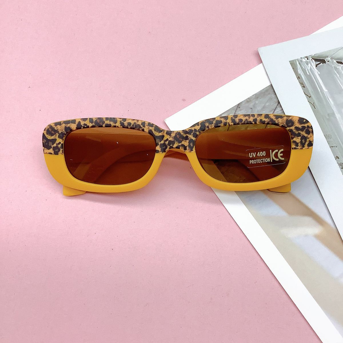 Vintage Leopard Print Square Frame UV Sunglasses