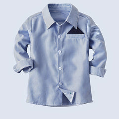Boys Gentleman Stripe Long Sleeve Shirt Top Casual Non Stretch Lapel Shirt