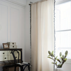 Plain Burlap Tassel Curtains Semi Blackout Kitchen Curtains