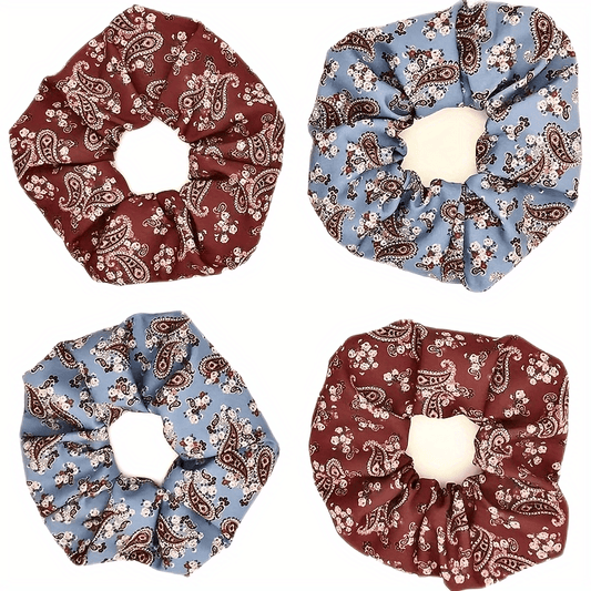 4pcs Boho Paisley Print Scrunchies Hair Tie Elastic Ponytail Holder