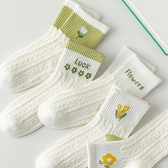 5 Pairs Floral & Letter Print Women's Stockings
