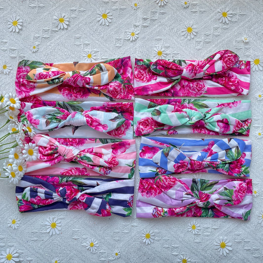 Flower Pattern Bowknot Headband Elastic Hair Accessory For Baby Girls