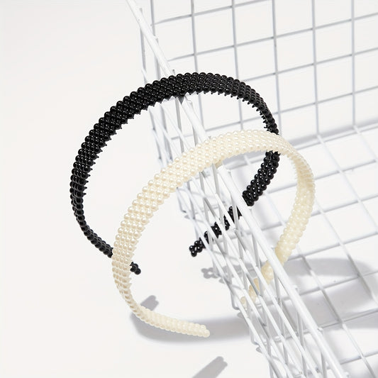 2pcs Faux Pearl Headband Nonslip Head Hoop Hair Band