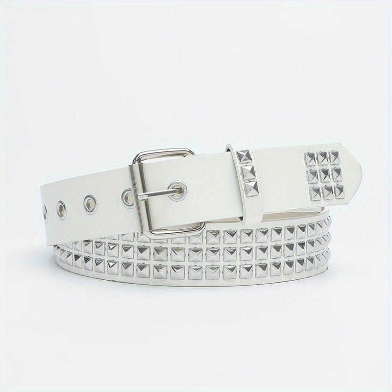 Square Buckle Rivet PU Belt Solid Hip Hop Belt Unisex Streetwear