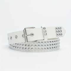 Square Buckle Rivet PU Belt Solid Hip Hop Belt Unisex Streetwear