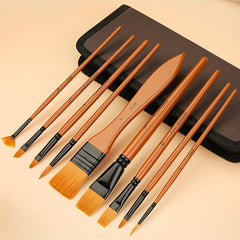 10 Nylon Wool Brush Set With Canvas Bag Watercolor Gouache Acrylic Brush
