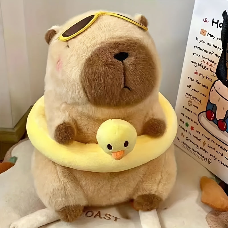 Capybara Plush Toy with Swim Ring & Glasses - Summer Fun Gift