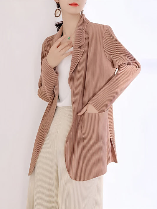 Stripe Textured Open Front Blazer for Women