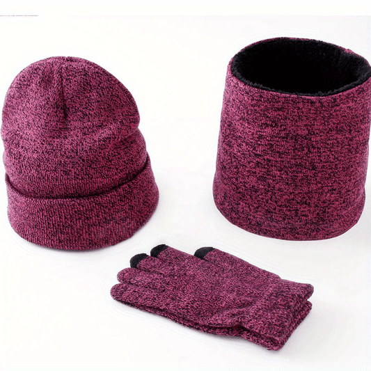 Unisex Beanie Hat Scarf Touchscreen Gloves Set