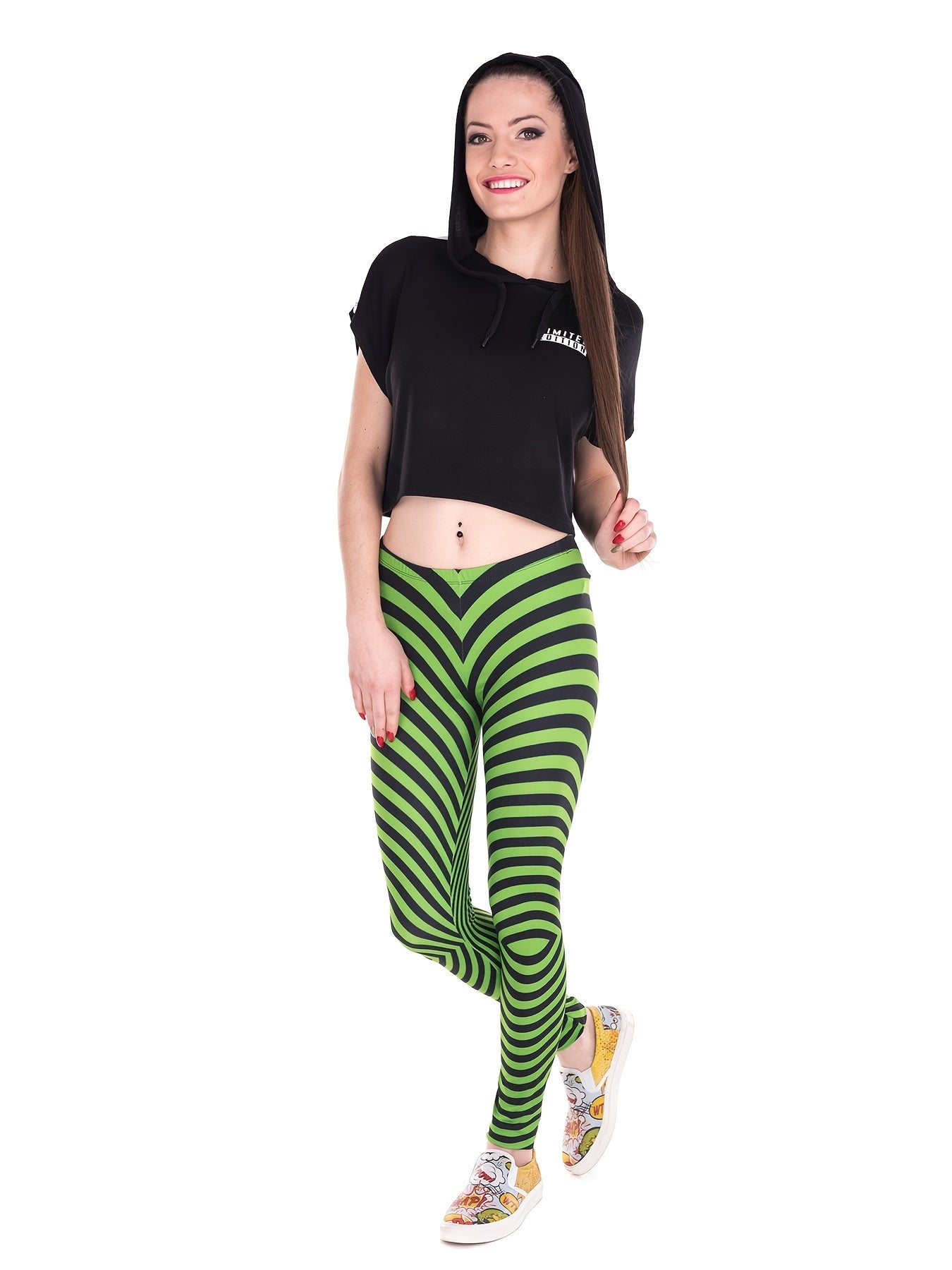 Striped Long Leggings High Waist Casual Stretchy Leggings