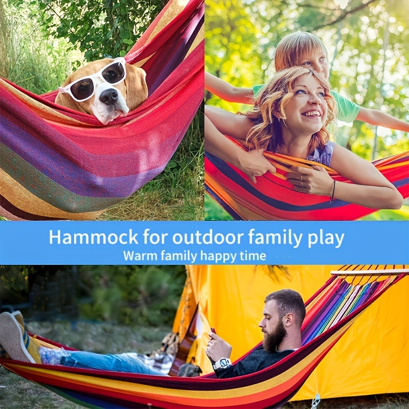 Portable Canvas Hammock with Curved Wooden Stick for Outdoor Camping