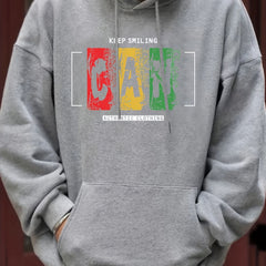 'Keep Smiling' Print Hoodie Men's Pullover Sweatshirt