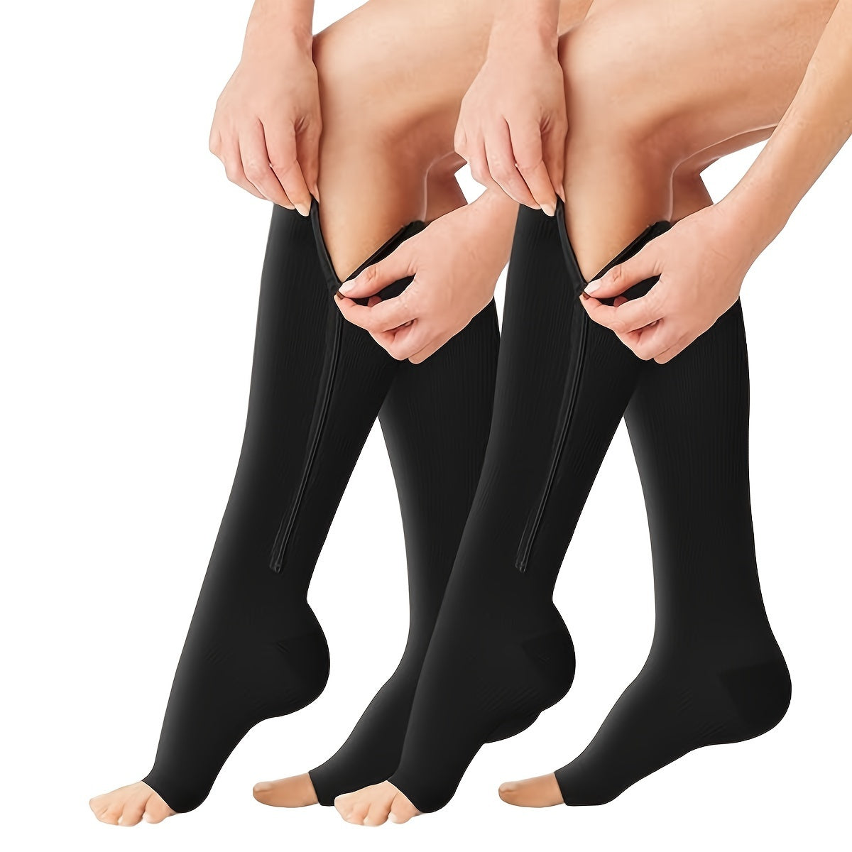 2 Pairs Zip Copper Compression Socks For Women & Men 15-20 Mmhg Circulation