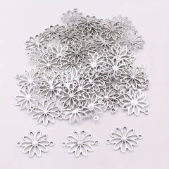 50pcs DIY Alloy Hollow Flower Pendants Retro Accessories Double Hanging
