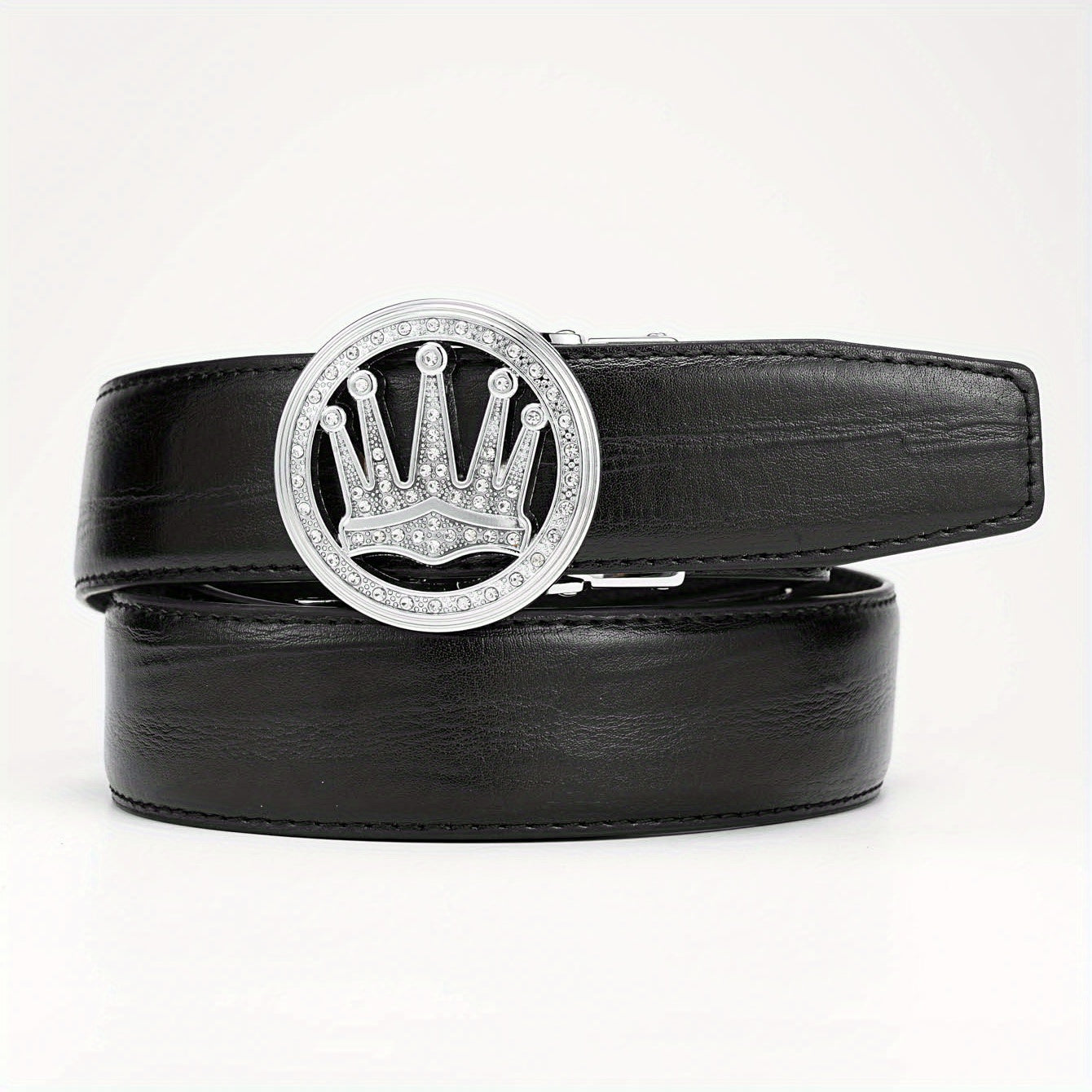 Men's Rhinestone Crown Auto Buckle PU Leather Belt