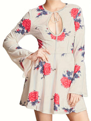  Floral Print Bell Sleeve Mini Dress
