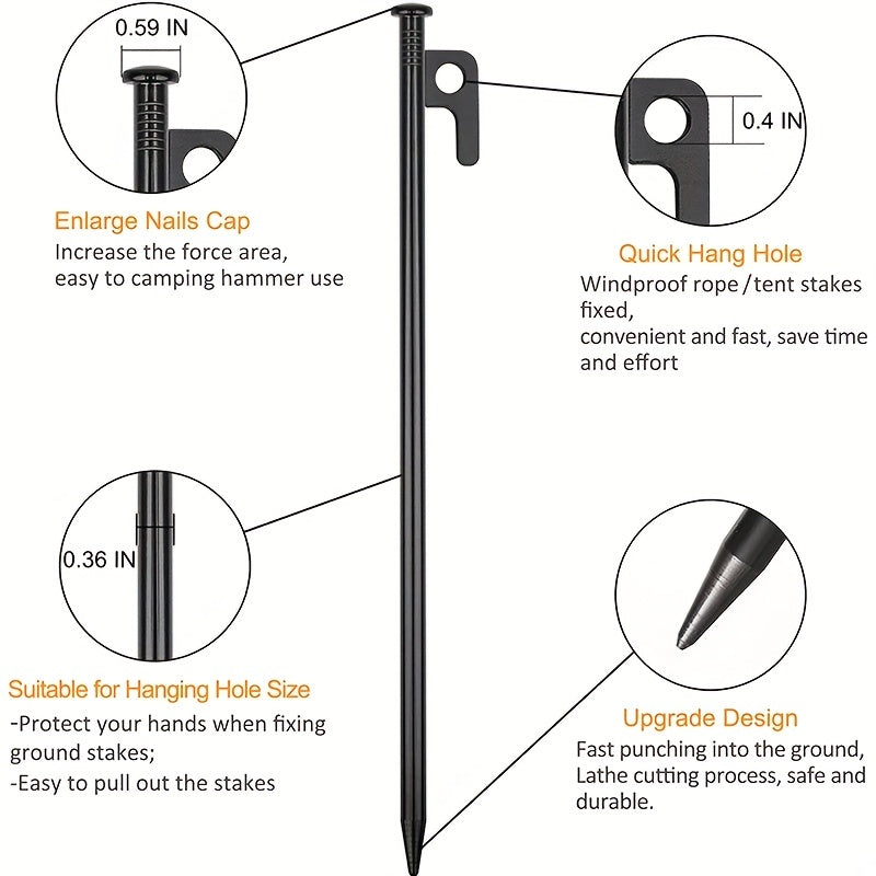 8pcs 12 Inch Steel Tent Stakes for Unbreakable Camping
