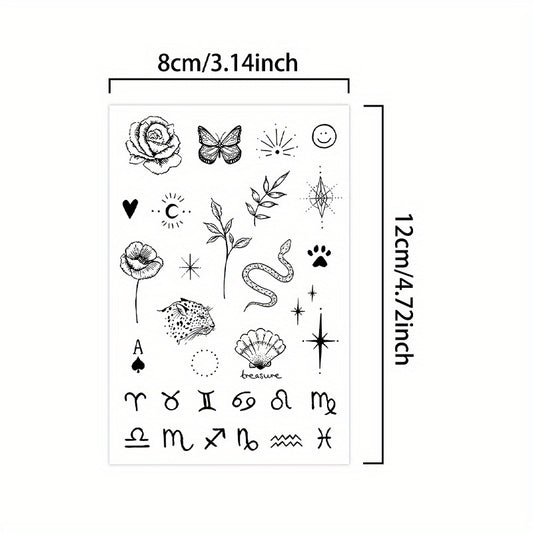 Waterproof Tattoo Stickers Variety Pack - Flowers Butterflies Snakes Zodiac Sign