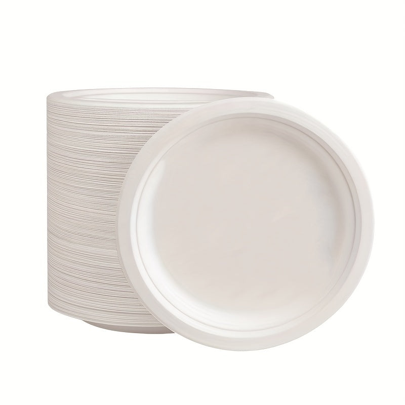 100pcs Sugarcane Bagasse Plates - Eco Friendly Biodegradable Paper Plates