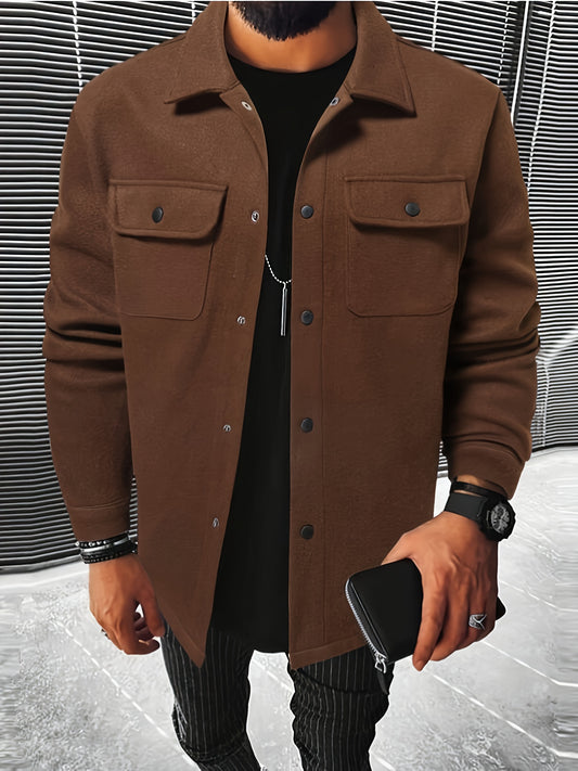 Men's Solid Jacket Spring Autumn Button Up Jacket For Males
