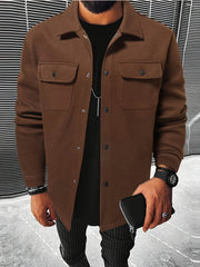 Men's Solid Jacket Spring Autumn Button Up Jacket For Males