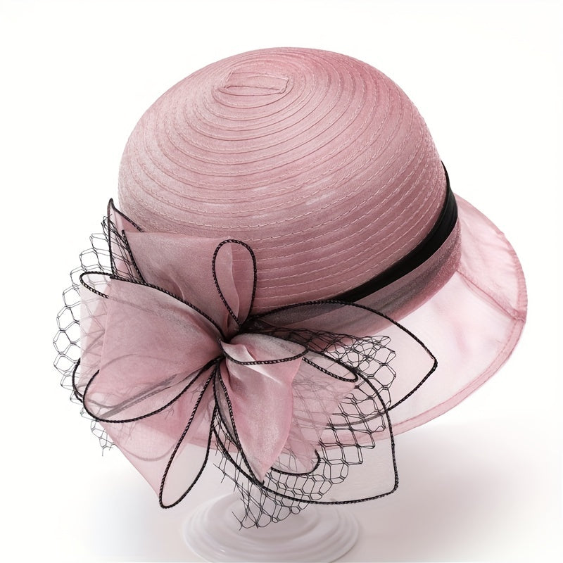 French Style Organza Bucket Hat Flower Decor Stitching Thin Basin Hat