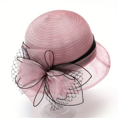 French Style Organza Bucket Hat Flower Decor Stitching Thin Basin Hat