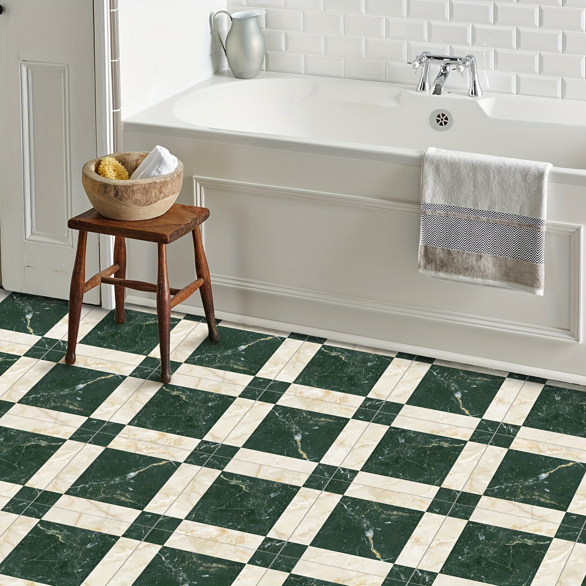 4pcs Retro Checkered Pattern Floor Stickers Non-slip Waterproof Tile Stickers