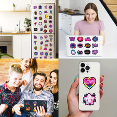 Neon Cartoon Stickers Pack of 50 Reusable Decals for Plastic Surfaces