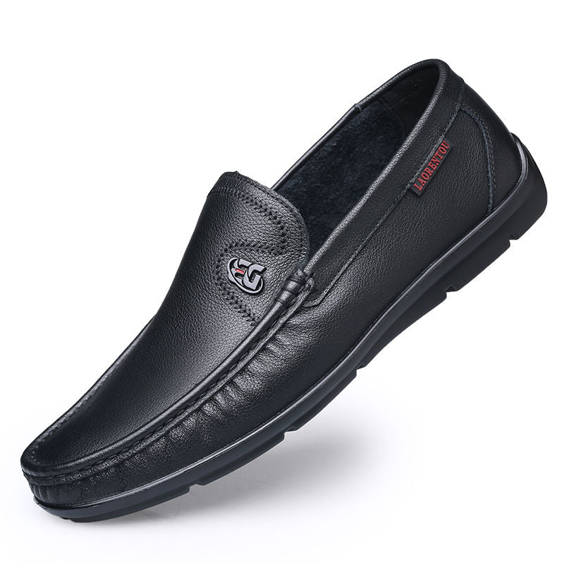AORENTOU Men's Leather Loafers Lightweight Slip On Flat Shoes