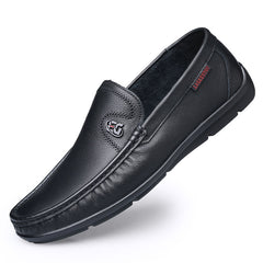AORENTOU Men's Leather Loafers Lightweight Slip On Flat Shoes