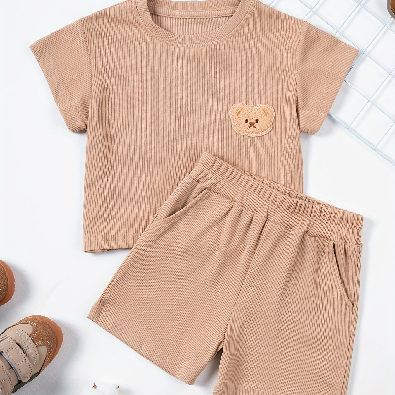 2pcs Baby Boys Bear T-shirt & Shorts Set for Summer