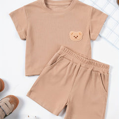 2pcs Baby Boys Bear T-shirt & Shorts Set for Summer