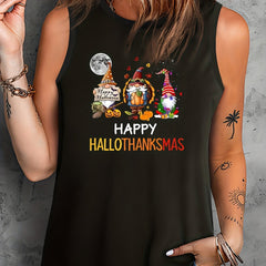  Gnomes & Bat Print Round Neck Tank Top