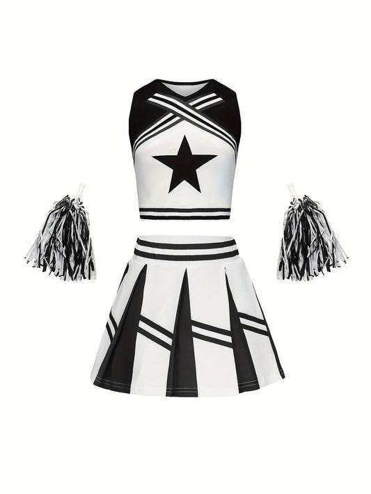 Girls Star Graphic Cheerleading Suit For Party Performance Sports Gift