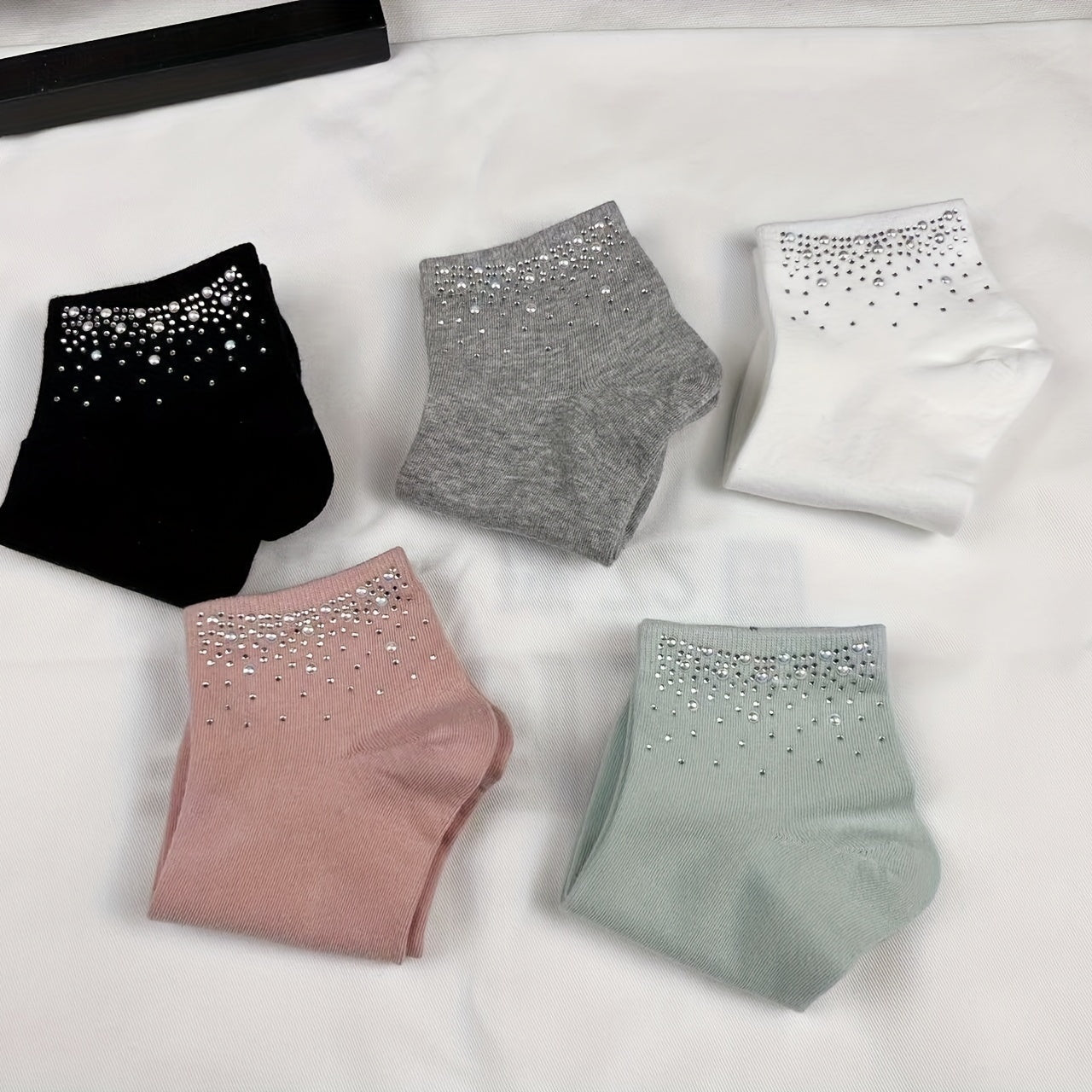Women's Rhinestone Decor Crew Socks - Soft & Warm Short Stockings