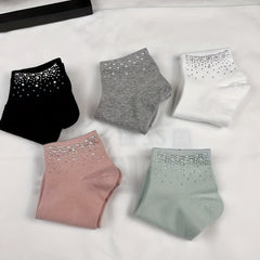 Women's Rhinestone Decor Crew Socks - Soft & Warm Short Stockings