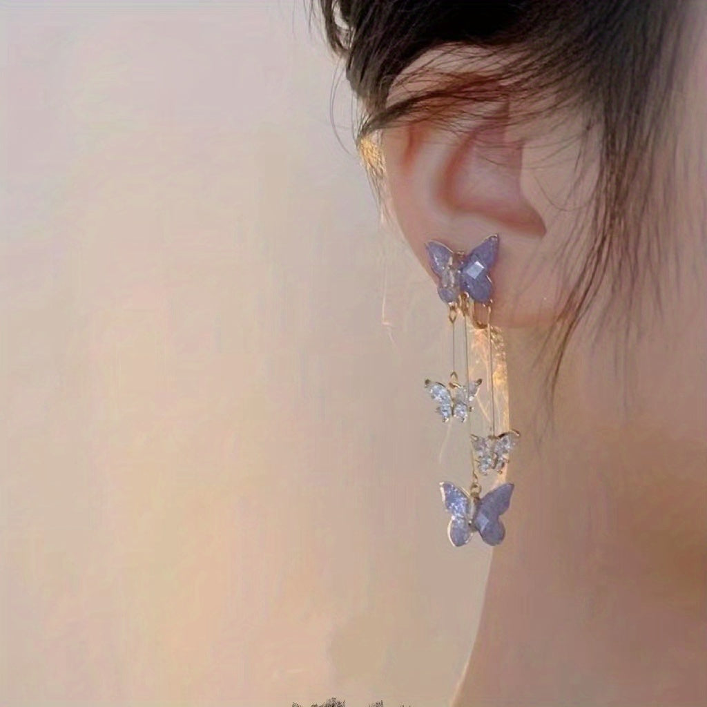 Purple Butterfly Tassel Drop Dangle Earrings For Women Girls
