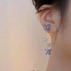 Purple Butterfly Tassel Drop Dangle Earrings For Women Girls
