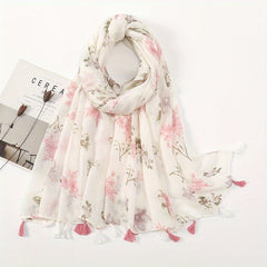 Flower Print Tassel Scarf Casual Shawl Women Head Wrap