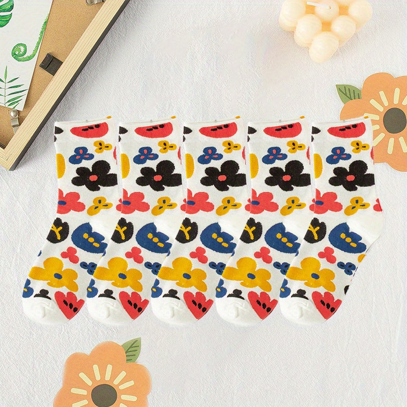 10 Pairs Floral Print Socks Women's Stockings