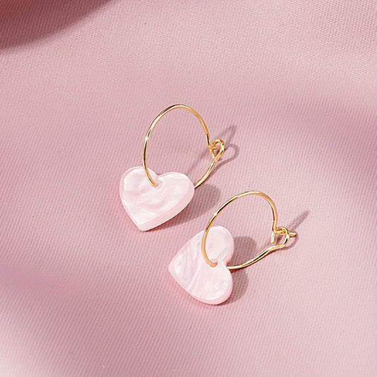 Pink Heart Pendant Dangle Earrings Daily Wear Accessories Female Gift