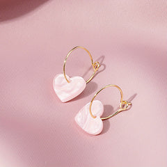 Pink Heart Pendant Dangle Earrings Daily Wear Accessories Female Gift