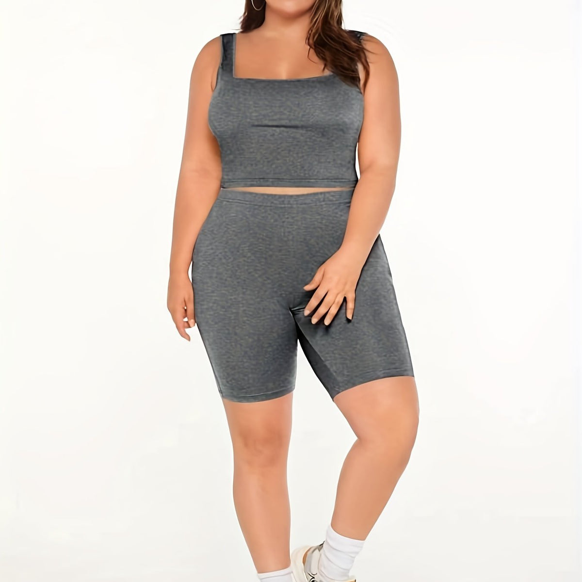  Solid High Rise Skinny Shorts