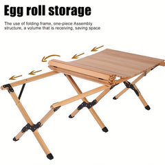Portable Folding Wood Table Widened Solid Wood Tabletop for Camping BBQ Picnic