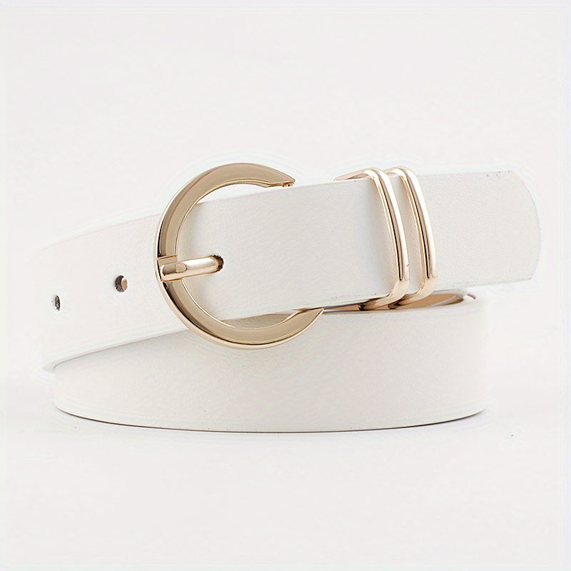 Pink Metal Buckle PU Leather Belt Women Casual Jeans Dress Accessories